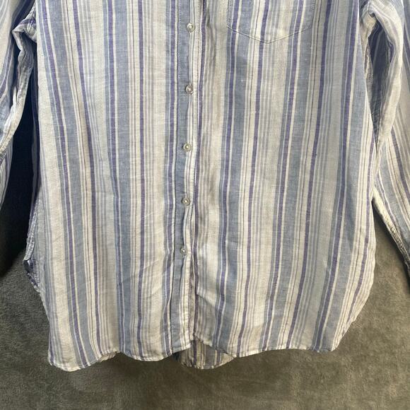 LL Bean Top Large Linen Button Down Long Sleeve Striped Shirt Coastal Relaxed - Picture 10 of 15